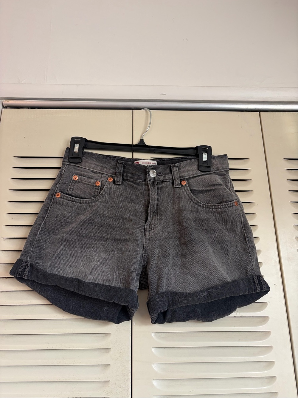 Levi's Gray Rolled Hem Denim Shorts with Copper Rivets